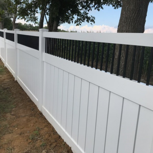 Architectural drawing of a 6-inch semi-privacy vinyl fence featuring a closed spindle top accent.